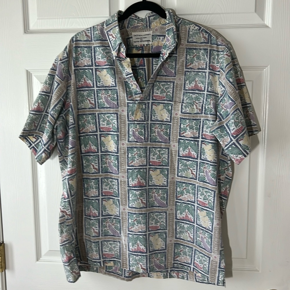 VTG Dietrich Varez REYN SPOONER Fruits & Veggie Block Print Aloha Shirt, Sz L